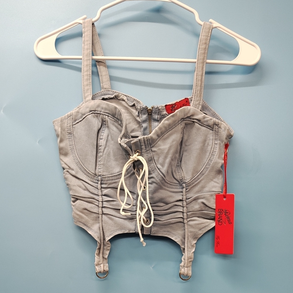 Roma Gray Corset with Lace Detailing